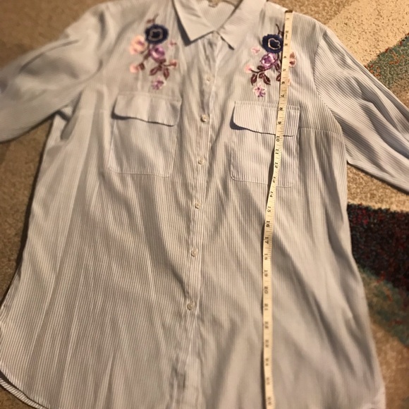 Express The City Striped Floral Embroidered Button Down Shirt - Picture 7 of 16